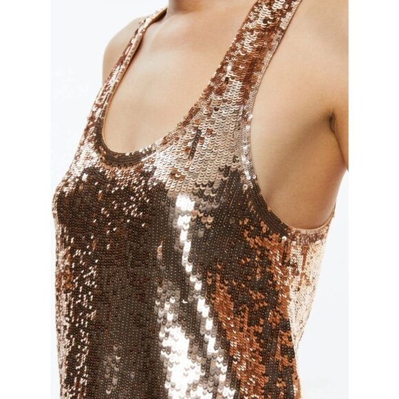 ALICE + OLIVIA Avril Bronze Sequin Mini Tank Dress Medium NWT $495 - Picture 2 of 11